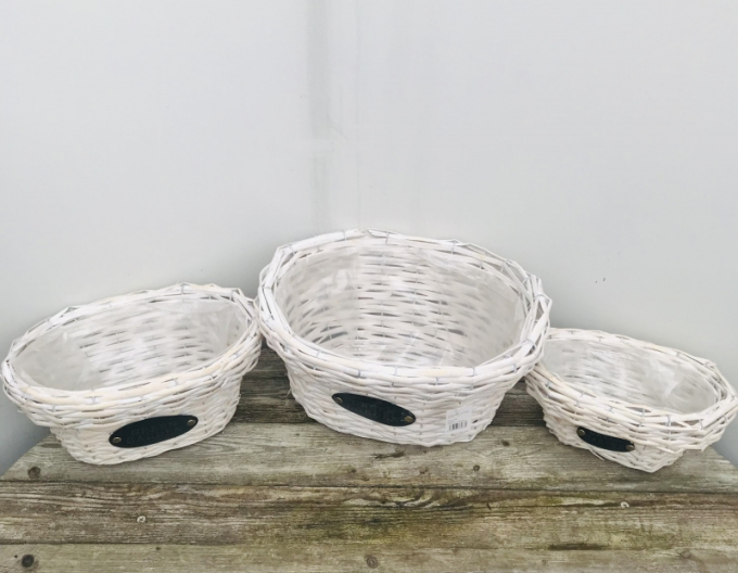 Coșuri din răchită  alb set 3pcs