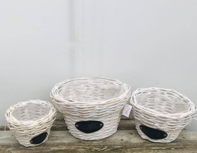 Coșuri din răchită  alb rotund set 3pcs