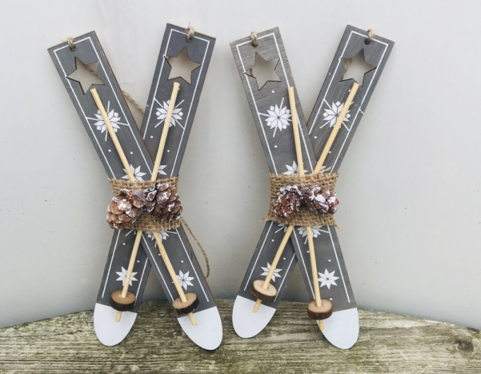 Schiuri decorative din lemn gri 21cm 2pcs