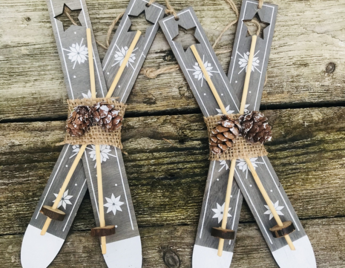 Schiuri decorative din lemn gri 21cm 2pcs