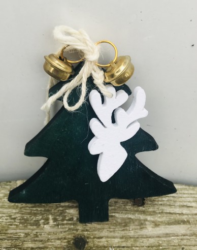 Copac decorativ din lemn cu ren 10x8cm