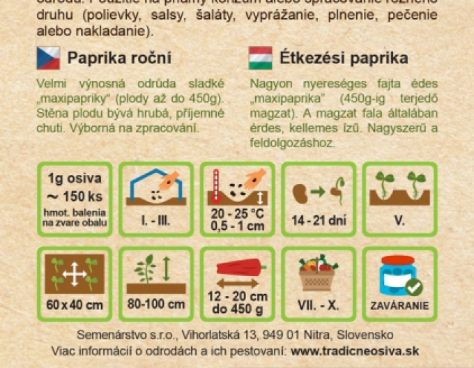 Semenárstvo Paprika anual ´Dulce De Espana´ (Dulce spaniol)