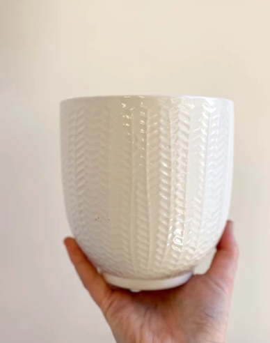 Ghiveci ornamental ceramic alb lucios